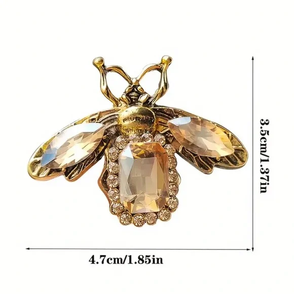 Vintage Boho Style Square Cut Yellow Sapphire Bee Inserts Brooch Pin Elegant - Picture 3 of 5